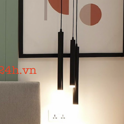 Đèn Thả ống dài 40cm thân đen, led COB 5W vàng 3000K THD10 Ø40xH400mm