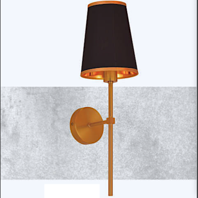 Đèn gắn tường thân vàng đồng, chụp vải đen cao 50cm VL-4813