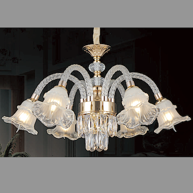 Đèn Chùm Pha Lê 6 chụp thuỷ tinh bông hoa rủ xuống đường kính 78cm 6203/6