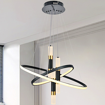 Đèn Thả 2 vòng tròn led + 3 đèn ống pha lê TL-9027BK Ø500-400xH1200