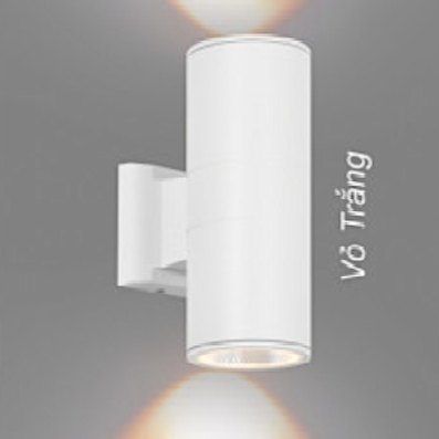 Đèn gắn tường ống tròn vỏ trắng hắt sáng 2 đầu ngoài trời dài 26cm VL-2241/2