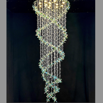 Đèn thả thông tầng 96 bông hoa pha lê màu ngọc bích đường kính 80cm THD025