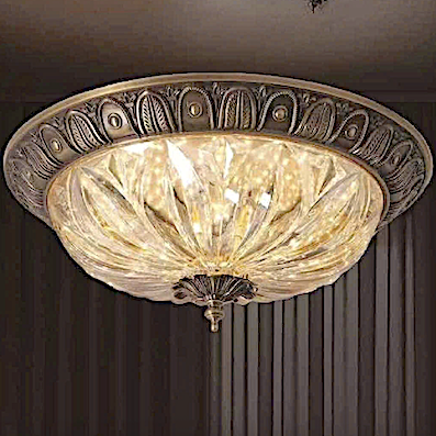 Đèn gắn trần tròn thân đồng, chụp thuỷ tinh tân cổ điển đường kính 50cm OD37