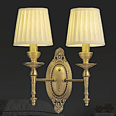 Đèn đôi gắn tường thân đồng chao vải xếp li phong cách tân cổ điển VDC05T2