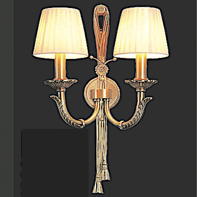 Đèn đôi gắn tường thân đồng chao vải xếp li phong cách tân cổ điển VDC08