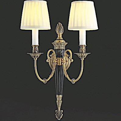 Đèn đôi gắn tường thân đồng chao vải xếp li phong cách tân cổ điển VDC07