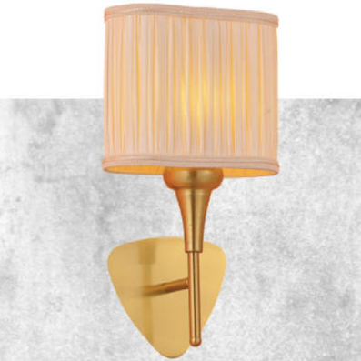 Đèn gắn tường thân vàng đồng, chụp vải trắng cao 33cm VL-4816