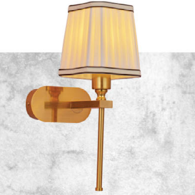 Đèn gắn tường thân vàng đồng, chụp vải trắng cao 33cm VL-4815