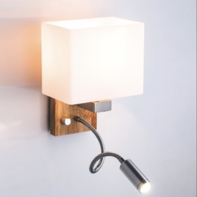 Đèn gắn tường chao vải thân gỗ có đèn led lò xo đọc sách TY973